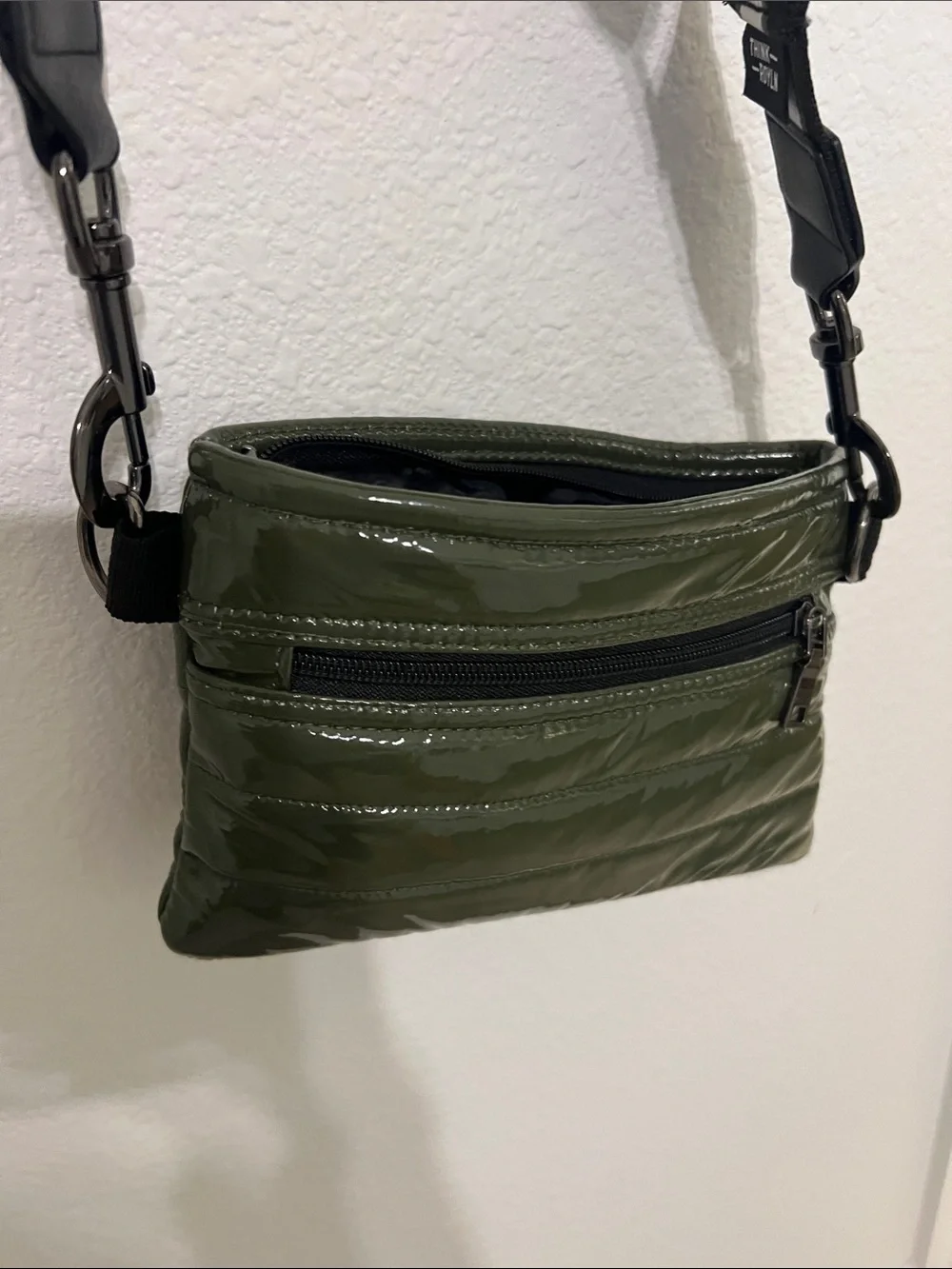 THINK ROYLN Olive Green Men's Crossbody Sling with Striped Strap